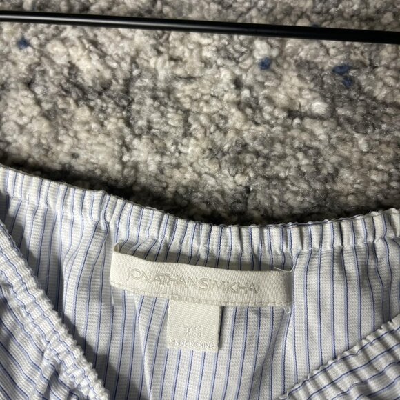 Jonathan Simkhai Shirt Womens XS Blue White Striped Off Shoulder Top Boho Cotton - Picture 4 of 7